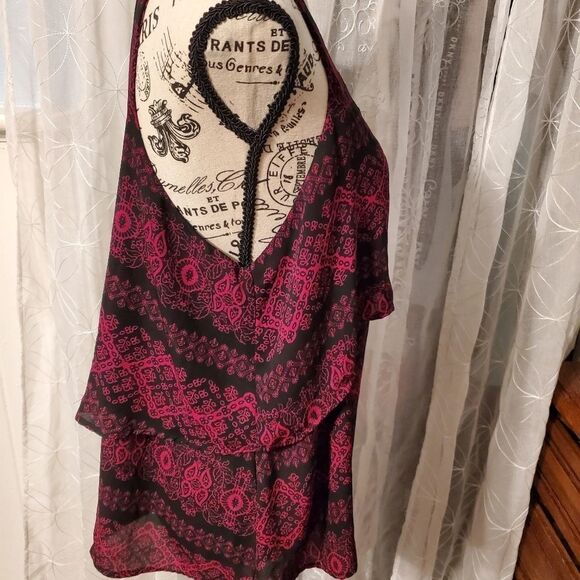 Red and Black Printed Ruffled Layered Tank Top Large - Picture 2 of 6